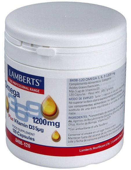 Omega 3,6,9 1200 mg + Vitamina D3 120 Caps. de Lamberts