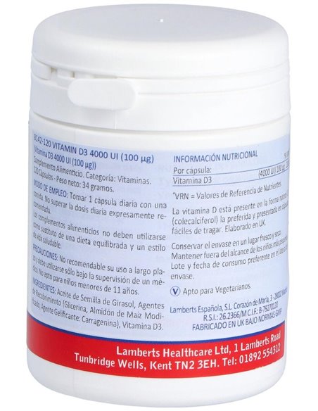 Vitamina D3 4000 UI (100 µg) de Lamberts