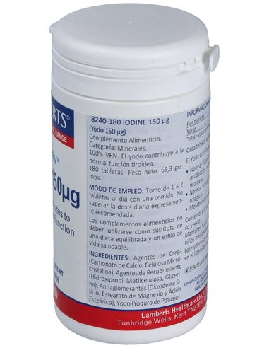 Yodo 150 µg (Como yoduro de potasio) de Lamberts