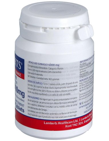 Ginkgo Biloba 6000 mg 60 Tabs.  de Lamberts