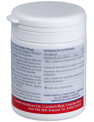 Vitamina D3 2000 UI (50 µg) de Lamberts