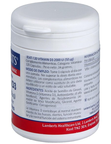Vitamina D3 2000 UI (50 µg) 120 Caps. de Lamberts
