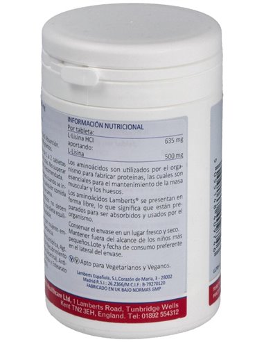 L-Lisina HCl 1000 mg 120 Tabs. de Lamberts