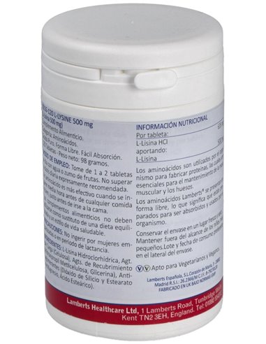 L-Lisina HCl 1000 mg de Lamberts