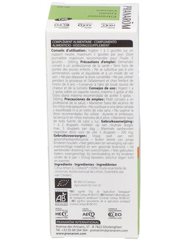 Limon Aceite Esencial Bio 30Ml. de Pranarom Aceites