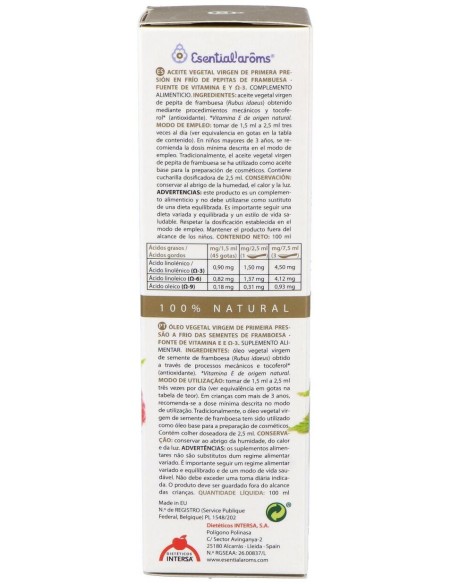 Aceite Vegetal Pep. Frambuesa 100 Ml de Esential Aroms