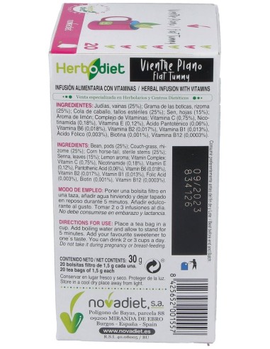 Herbodiet Vientre Plano Envase de 20 bolsitas filtro de 1,5 g. de Novadiet