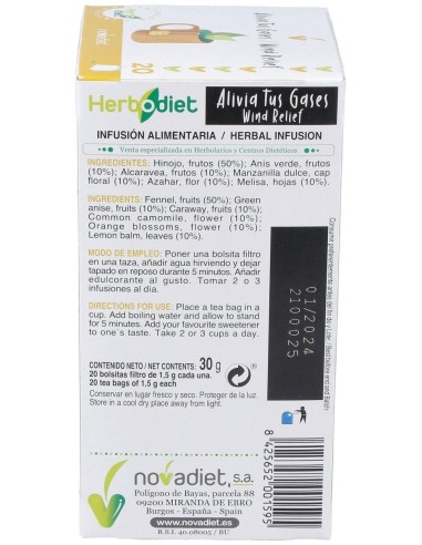 Herbodiet Alivia Tus Gases Envase de 20 bolsitas filtro de 1,5 g. de Novadiet