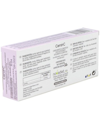 Cerol-C (Vitamina-C) Envase de 30 comprimidos masticables. de Novadiet
