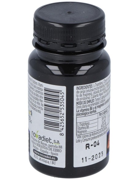 Triptofano+Vit B6+Mg Envase de 30 cápsulas vegetales. de Novadiet