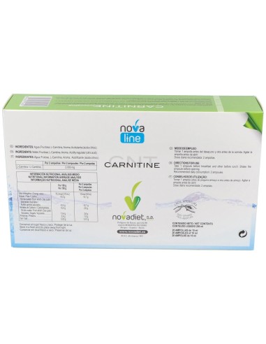 L-Carnitine Envase de 20 ampollas de 10 ml. de Novadiet