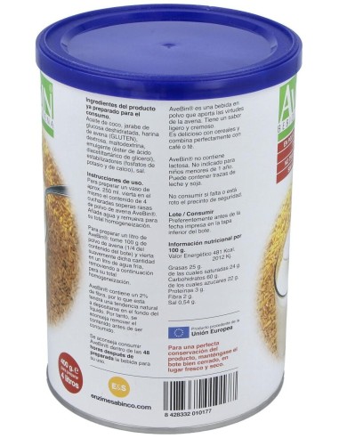 Bebida De Avena Avebiin Polvo 400 Gr de Enzime - Sabinco