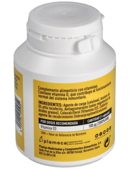 Vitamina D3 4000 Ui 90 Cápsulas Vegetales de Plameca