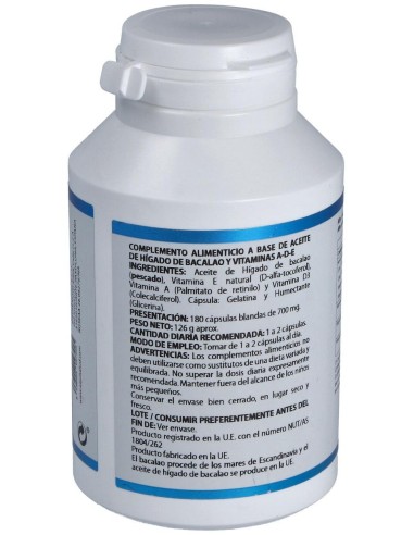 Aceite Higado De Bacalao Con Vit. A, D Y E 180Cap. de Equisalud