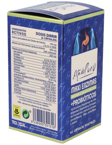 Maxi Enzimas Con Probioticos 40Cap. Estado Puro de Tongil