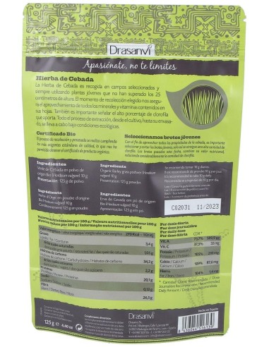 Hierba Cebada Superalimentos Bio 125Gr. Doypack de Drasanvi