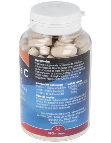 Vitamina C 1000mg+Rosa Mosqueta 20mg+Bioflav.,180 de NaturBite