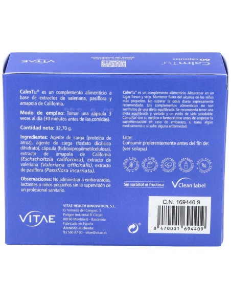 Calm Tu 60 cápsulas de Vitae
