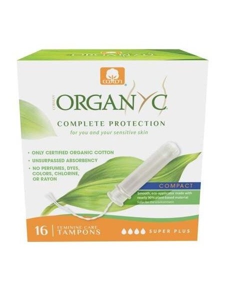 Tampón con aplicador compacto super plus, 100% algodón orgánico, 16ud de Organyc