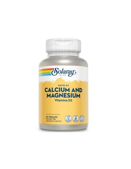 Calcio y Magnesio Solaray 90 Vegcaps – Salud Ósea Natural