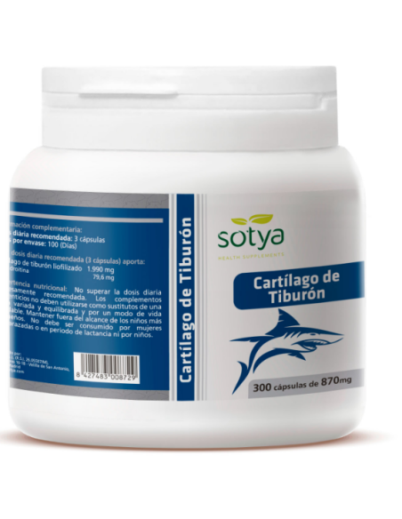 Cartílago de Tiburón 870mg 300 Cápsulas Sotya - Salud Articular