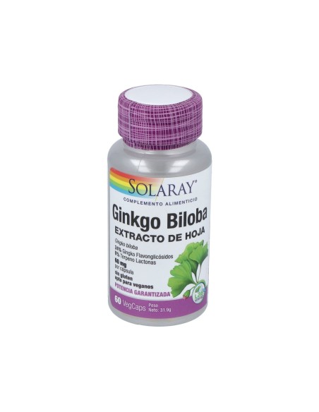 Ginkgo Biloba 60mg Solaray - Memoria y Concentración 60 cápsulas