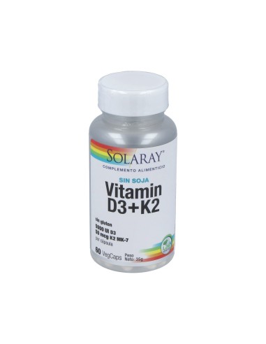 Vitamin D3 & K2 Mk7 Solaray 60 cápsulas – Salud Ósea