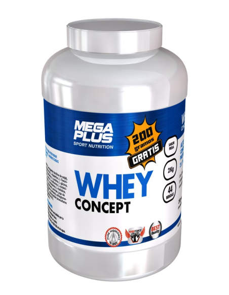 Whey Concept Fresa 2kg Mega Plus + 200g Gratis Proteína