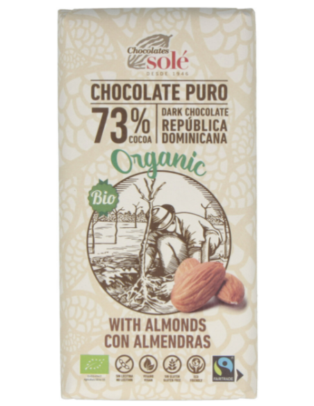 Chocolate Negro 73% Con Almendras 150Gr. Eco de Chocolates Sole