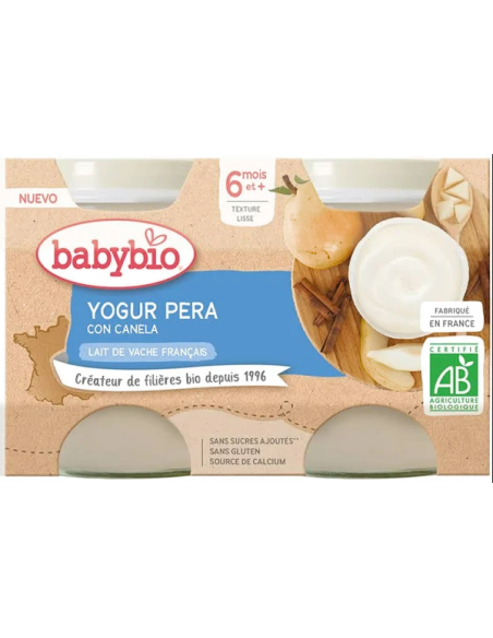Babybio Yogur Pera Vaca 2x130g - Nutrición Natural Bebés