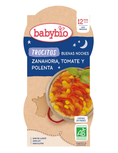 Buena Noche TROCITOS Zanahoria, Tomate y Polenta 2x200g Baby Bio