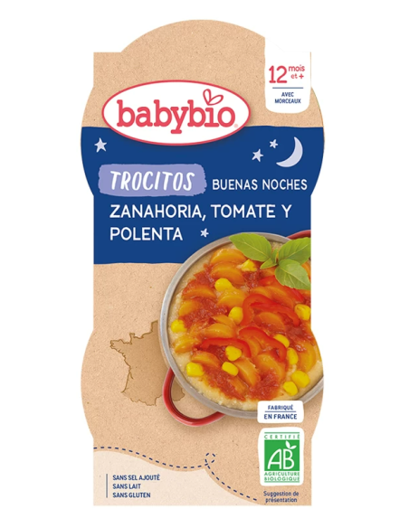 Buena Noche TROCITOS Zanahoria, Tomate y Polenta 2x200g Baby Bio