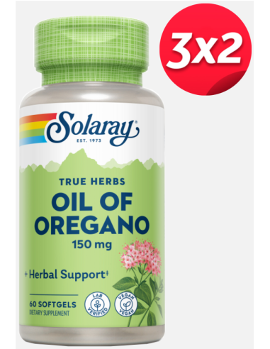 Pacote 3x2 Óleo de Orégano 150mg Solaray - 60 Pérolas Naturais
