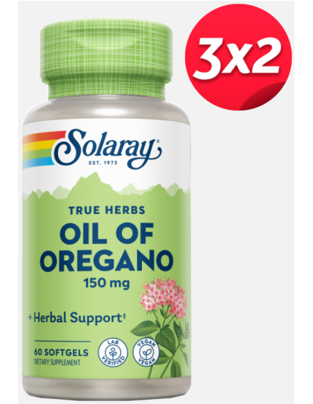 Pacote 3x2 Óleo de Orégano 150mg Solaray - 60 Pérolas Naturais