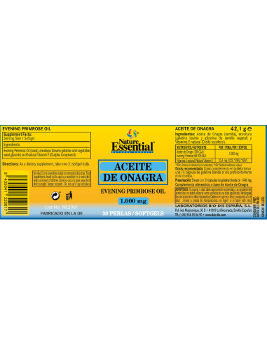 Aceite de Onagra 1000mg 30 Perlas Nature Essential GLA 10%