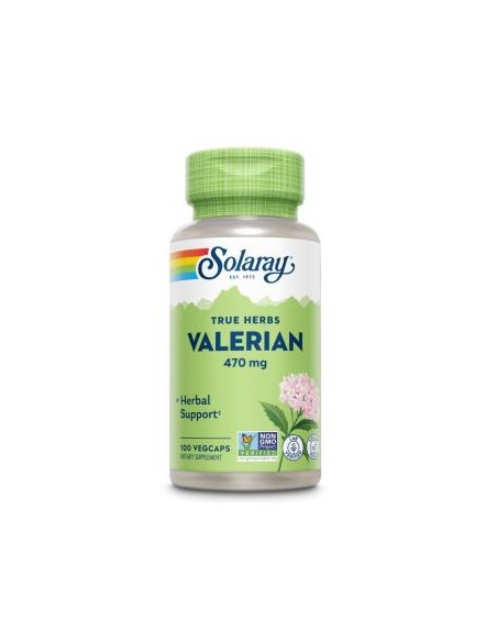 Valerian Root 470 mg Solaray – 100 cápsulas vegetales naturales