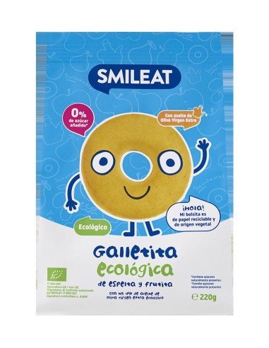 Biscoitos Infantis Orgânicos de Espelta e Maçã Smileat 220g