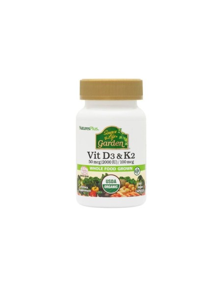 Garden Vitamina D3 y K2 Natures Plus  60 Cápsulas Saludables