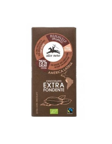 Chocolate Oscuro 75% Cacao Tableta 100Gr Bio de Alce Nero