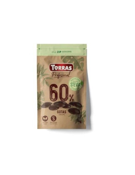 Gota Chocolate 60% Cacao con Stevia 1Kg Torras  Saludable