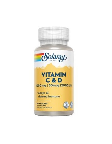 Vitamina C 1000mg + D 2000UI Solaray 60 cápsulas naturales