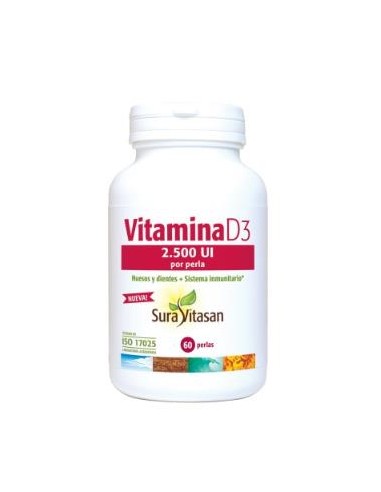 Vitamina D3 2.500 UI 60 Perlas Sura Vitasan  Salud Ósea