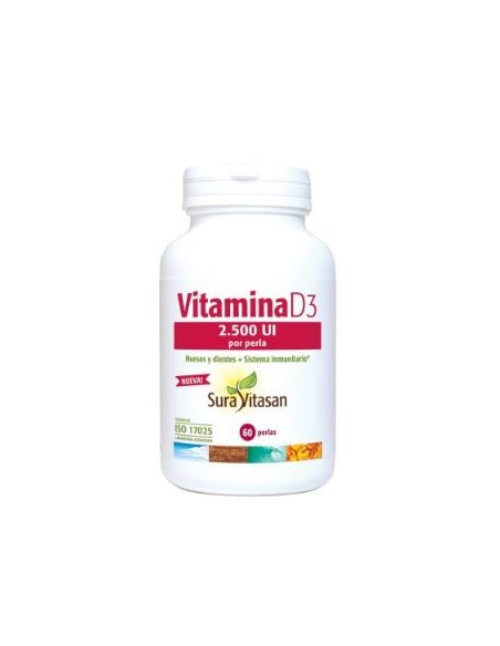 Vitamina D3 2.500 UI 60 Perlas Sura Vitasan  Salud Ósea