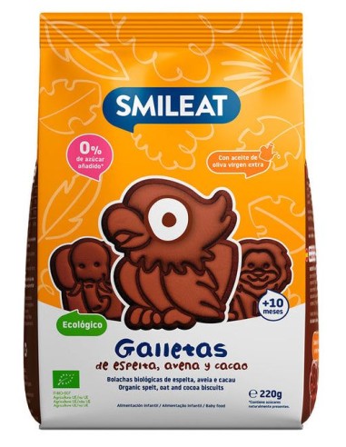 Biscoitos de Aveia, Espelta e Cacau Bio Infantil 220g Smileat