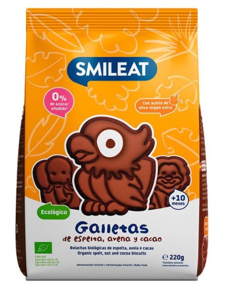 Biscoitos de Aveia, Espelta e Cacau Bio Infantil 220g Smileat