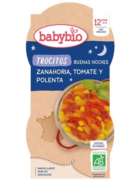 Buena Noche TROCITOS Zanahoria, Tomate y Polenta 2x200g Baby Bio