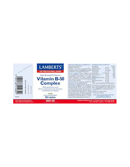 Pack 5 Vitaminas B-50 Lamberts 120 Tabletas Energía Vital