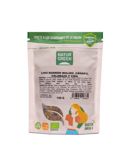 NaturGreen Semillas de lino, cañamo, calabaza y chía Bio 150 gr