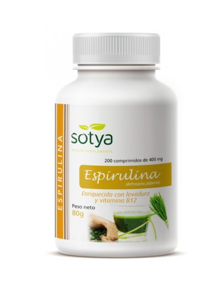 Espirulina + Vitamina B12 400mg 200 Comp Sotya  Energía Natural