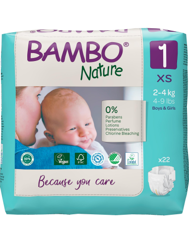 Pañales Bambo Nature Talla 1, 22 unidades, 2-4 kg